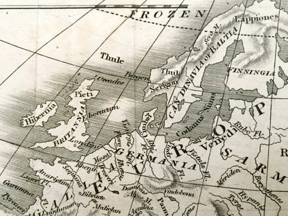 Antique 1808 World As Known to the Ancients Map by D'Anville from Rollins' Ancient History – Turkey Syria Greece Africa Europe Asia Italy