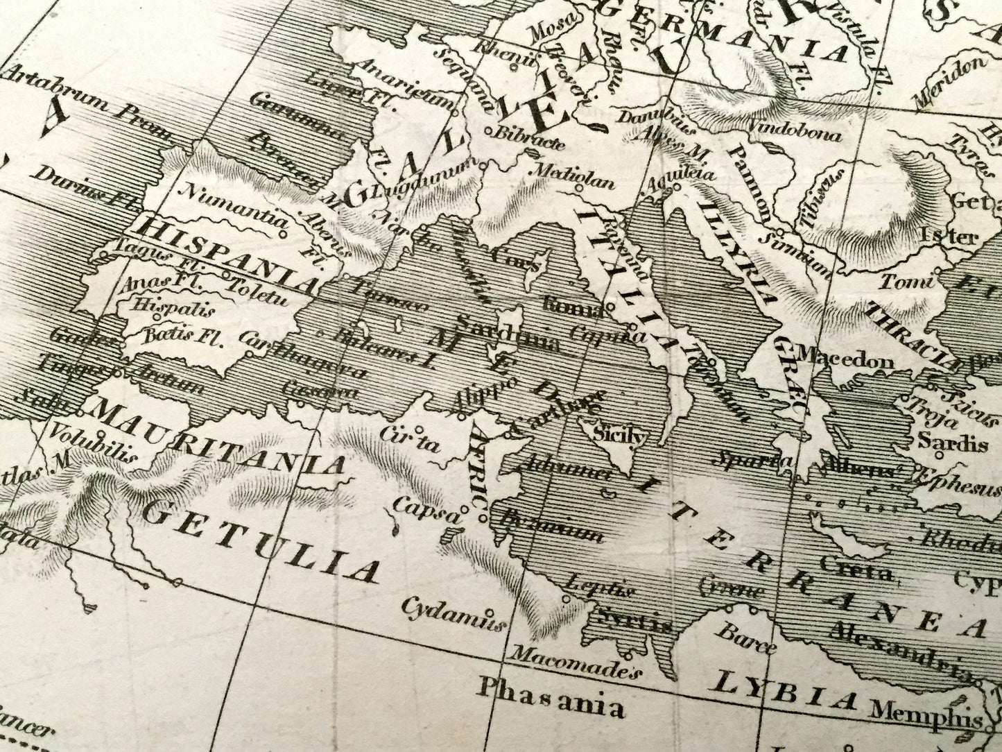 Antique 1808 World As Known to the Ancients Map by D'Anville from Rollins' Ancient History – Turkey Syria Greece Africa Europe Asia Italy