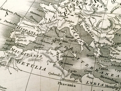 Antique 1808 World As Known to the Ancients Map by D'Anville from Rollins' Ancient History – Turkey Syria Greece Africa Europe Asia Italy