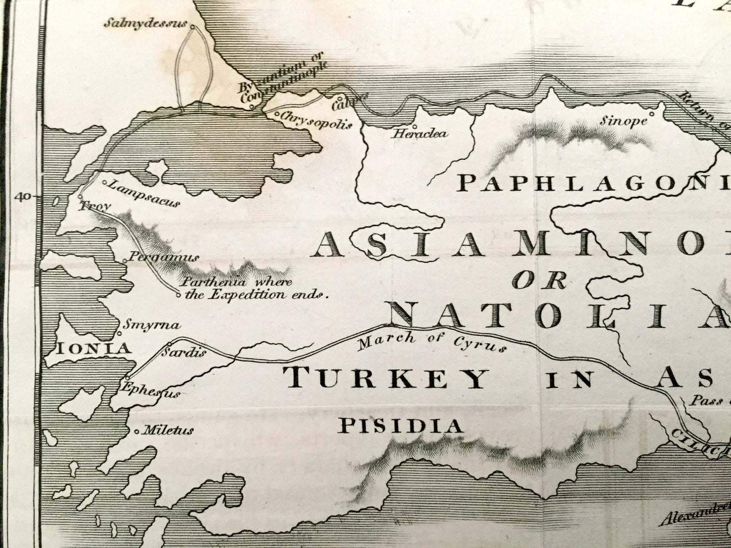 Antique 1808 Retreat of the Ten Thousand Map by D'Anville from Rollins' Ancient History – Turkey Syria Cyprus Greece Middle East Israel Iraq