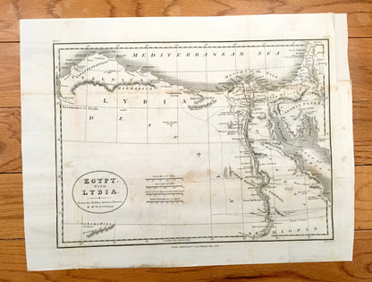 Antique 1808 Egypt & Libya Map by D'Anville from Rollins' Ancient History – Nile River, Alexandria, Cairo, Middle East, Holy Land, Israel