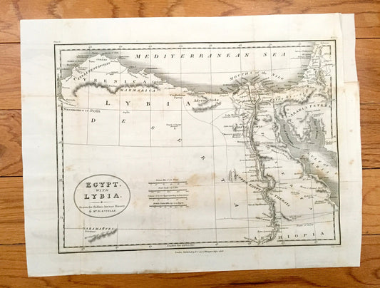 Antique 1808 Egypt & Libya Map by D'Anville from Rollins' Ancient History – Nile River, Alexandria, Cairo, Middle East, Holy Land, Israel