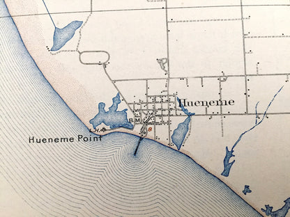 Antique Hueneme, California 1904 US Geological Survey Topographic Map – Ventura County, Oxnard, Camarillo, Santa Barbara Point Mugu Elrio CA