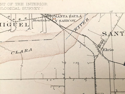 Antique Hueneme, California 1904 US Geological Survey Topographic Map – Ventura County, Oxnard, Camarillo, Santa Barbara Point Mugu Elrio CA
