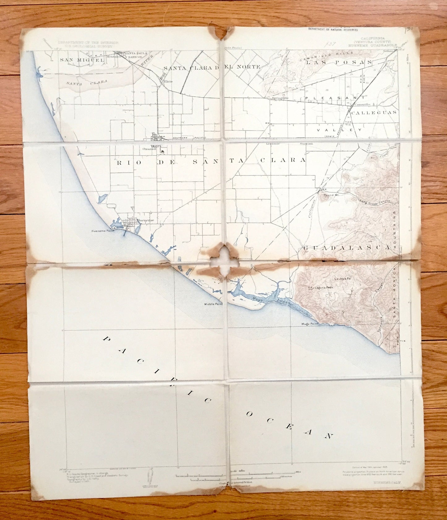 Antique Hueneme, California 1904 US Geological Survey Topographic Map – Ventura County, Oxnard, Camarillo, Santa Barbara Point Mugu Elrio CA