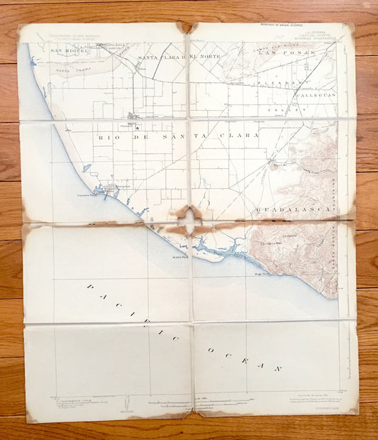 Antique Hueneme, California 1904 US Geological Survey Topographic Map – Ventura County, Oxnard, Camarillo, Santa Barbara Point Mugu Elrio CA