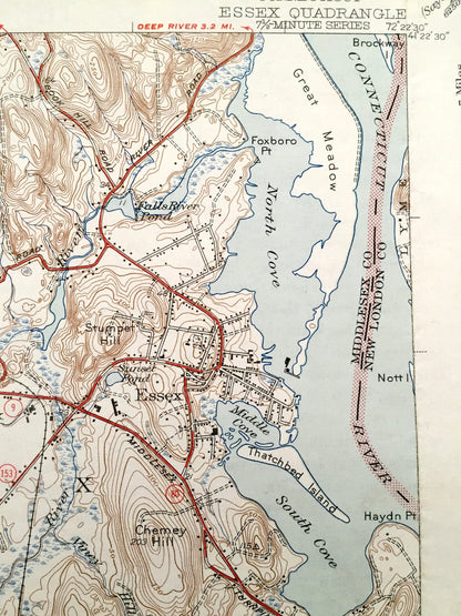 Antique Essex, Connecticut 1944 US Geological Survey Topographic Map – Old Saybrook, Westbrook, Ivoryton, Centerbrook, Grove Beach, Clinton