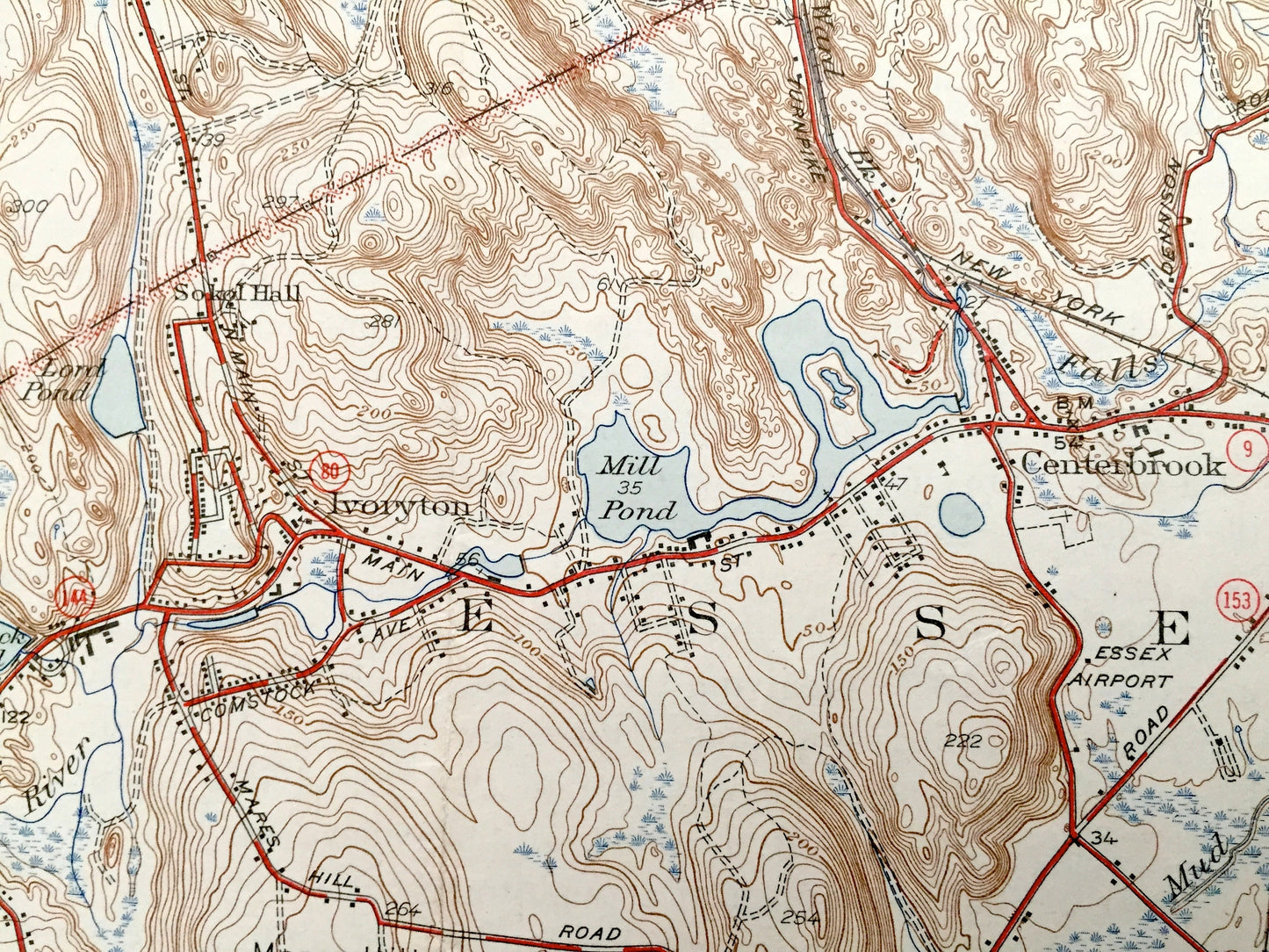Antique Essex, Connecticut 1944 US Geological Survey Topographic Map – Old Saybrook, Westbrook, Ivoryton, Centerbrook, Grove Beach, Clinton