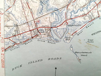 Antique Essex, Connecticut 1944 US Geological Survey Topographic Map – Old Saybrook, Westbrook, Ivoryton, Centerbrook, Grove Beach, Clinton