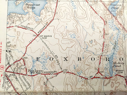 Antique Mansfield, Massachusetts 1941 US Geological Survey Topographic Map – Sharon, Foxborough, Norton, Easton, Furnace Village, Stoughton