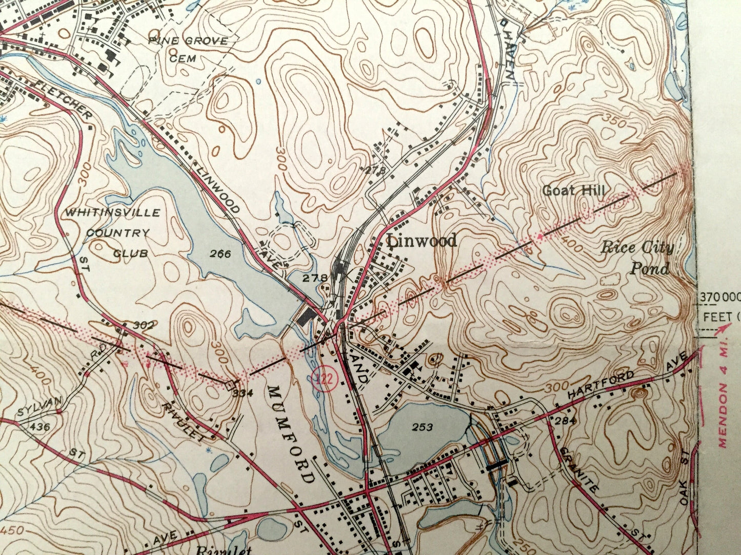 Antique Uxbridge, Massachusetts 1944 US Geological Survey Topographic Map – Sutton, Douglas, Northbridge, Burrillville, Rhode Island, MA RI