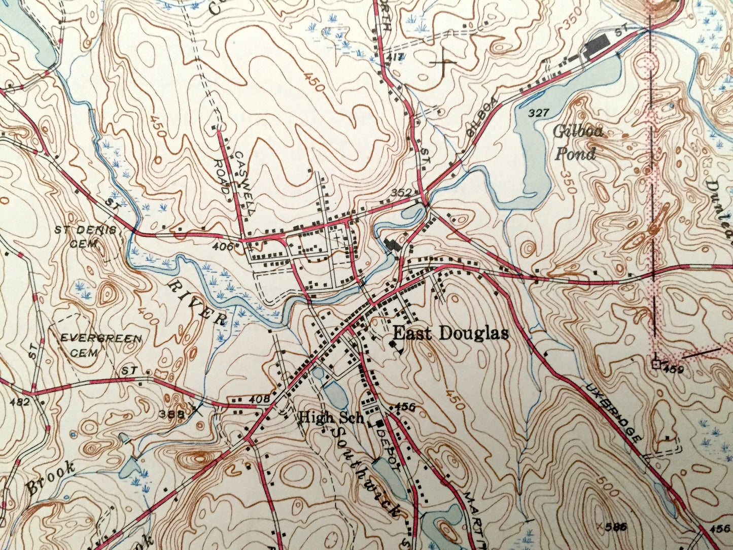 Antique Uxbridge, Massachusetts 1944 US Geological Survey Topographic Map – Sutton, Douglas, Northbridge, Burrillville, Rhode Island, MA RI