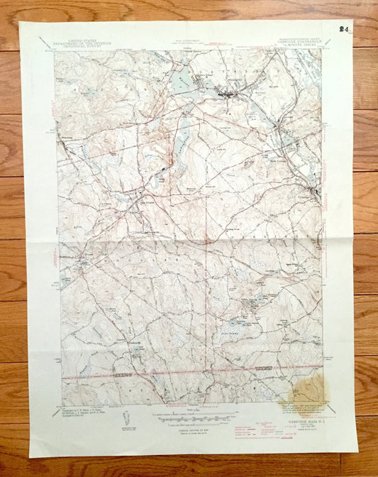 Antique Uxbridge, Massachusetts 1944 US Geological Survey Topographic Map – Sutton, Douglas, Northbridge, Burrillville, Rhode Island, MA RI