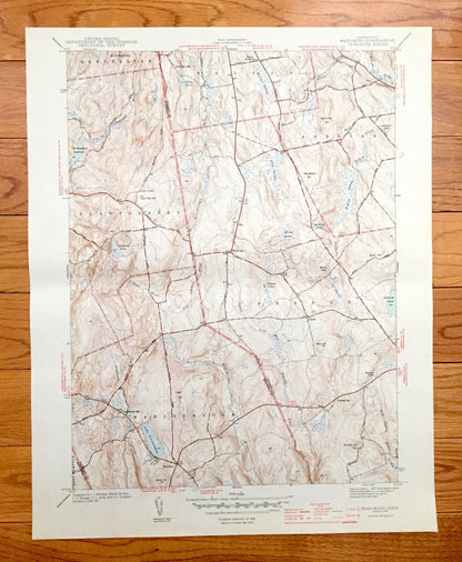 Antique Marlborough, Connecticut 1944 US Geological Survey Topographic Map – Glastonbury, Andover, Hebron, Bolton, Marlboro, Manchester, CT