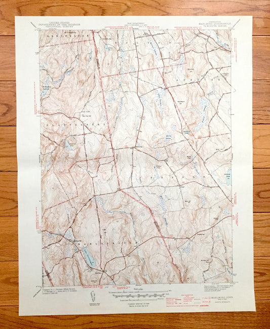 Antique Marlborough, Connecticut 1944 US Geological Survey Topographic Map – Glastonbury, Andover, Hebron, Bolton, Marlboro, Manchester, CT