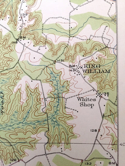 Antique King William, Virginia 1920 US Geological Survey Topographic Map – Walkerton, Pamunkey, Poplar Grove, Manquin, Enfield, Rumford, VA