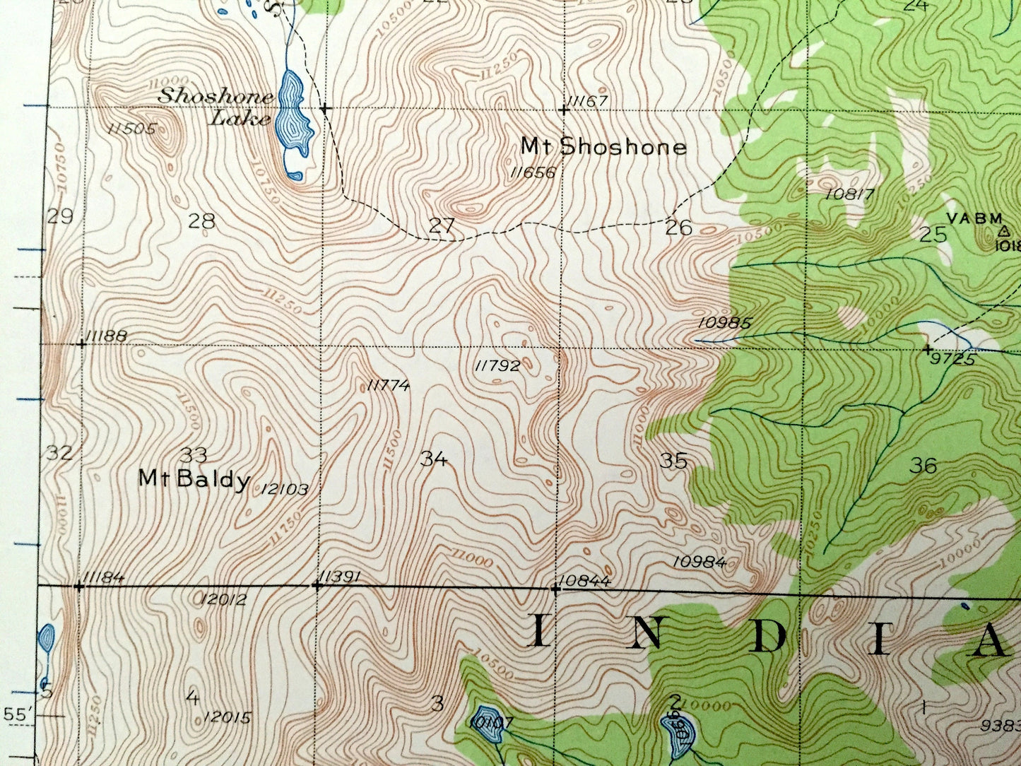 Antique Mocassin Lake, Wyoming 1937 US Geological Survey Topographic Map – Wind River Indian Reservation, Shoshone National Forest, WY