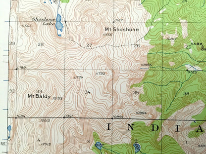 Antique Mocassin Lake, Wyoming 1937 US Geological Survey Topographic Map – Wind River Indian Reservation, Shoshone National Forest, WY