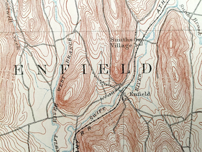 Antique Enfield, Massachusetts BEFORE Quabbin Reservoir 1885 US Geological Survey Topographic Map – Dana, Prescott Greenwich Ware Amherst MA