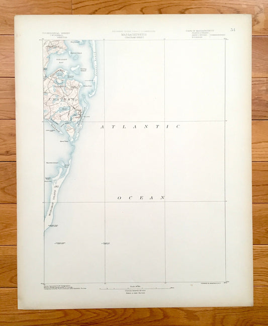 Antique Chatham, Massachusetts 1888 US Geological Survey Topographic Map – Barnstable County, Brewster, Harwich, South Orleans, Cape Cod, MA