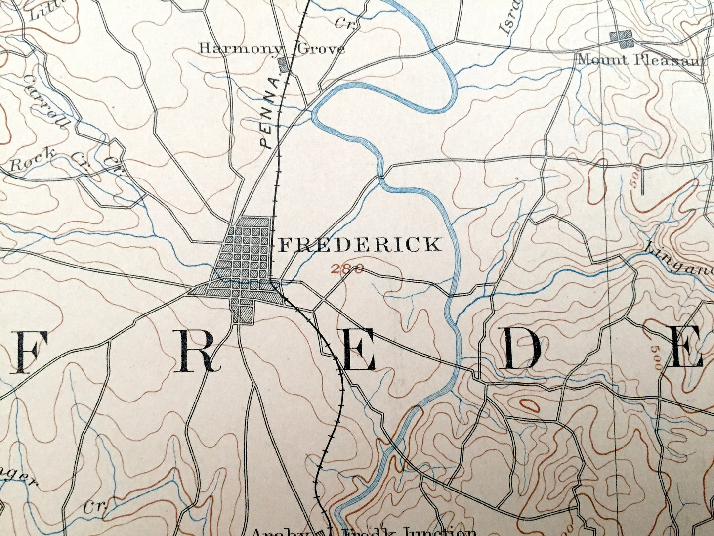 Antique Frederick, Maryland 1894 US Geological Survey Topographic Map – Gaithersburg, Rockville, Mt Airy, County, Bethesda, Virginia, MD VA