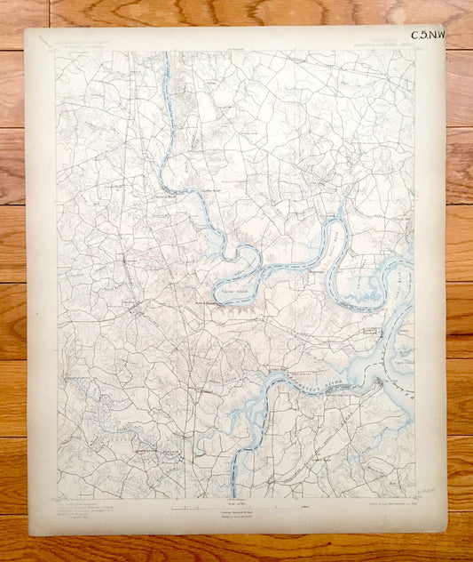 Antique Bermuda Hundred, Virginia 1894 US Geological Survey Topographic Map – Hopewell, City Point, Chester, Richmond, Colonial Heights, VA