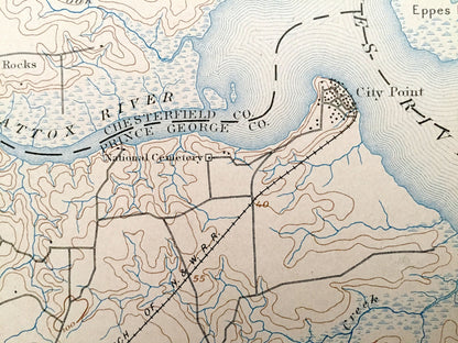 Antique Bermuda Hundred, Virginia 1894 US Geological Survey Topographic Map – Hopewell, City Point, Chester, Richmond, Colonial Heights, VA