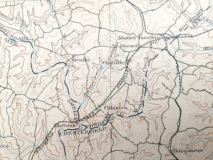 Antique Amelia, Virginia 1897 US Geological Survey Topographic Map – Powhatan, Chesterfield, Nottoway, Dinwiddie County, Courthouse Chula VA