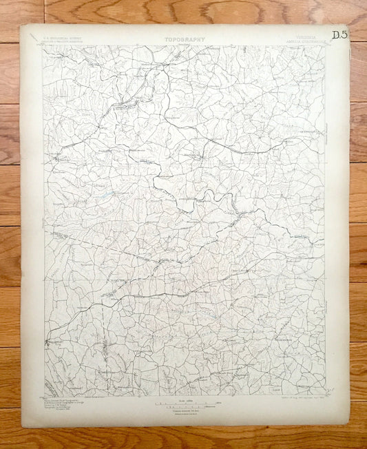 Antique Amelia, Virginia 1897 US Geological Survey Topographic Map – Powhatan, Chesterfield, Nottoway, Dinwiddie County, Courthouse Chula VA