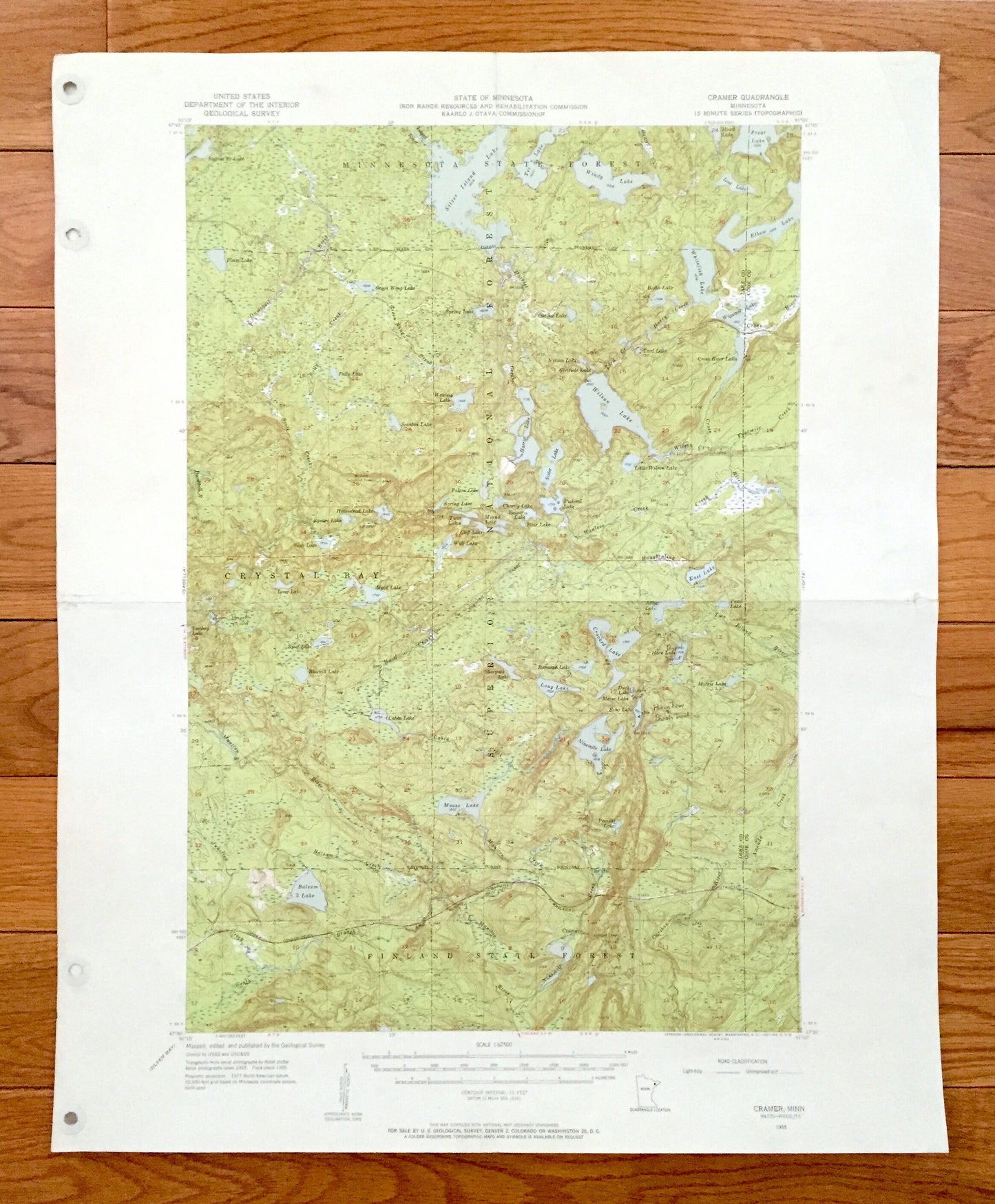 Antique Cramer, Minnesota 1955 US Geological Survey Topographic Map - Lake County, Crystal Bay, Superior National Forest, Silver Island, MN