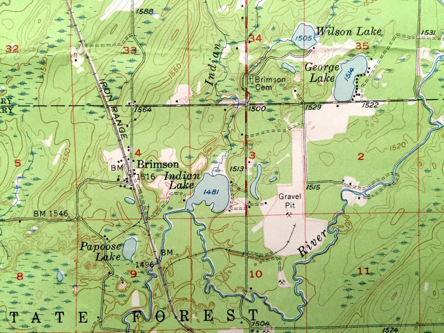 Antique Brimson, Minnesota 1957 US Geological Survey Topographic Map - St Louis County, Ault, Fairbanks, Bassett, Rollins, Breda, Hornby, MN
