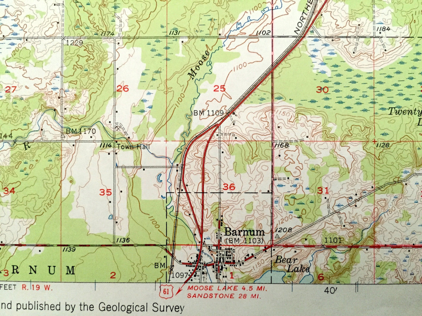 Antique Barnum, Minnesota 1956 US Geological Survey Topographic Map - Carlton County, Skelton, Mahtowa, Blackhoof, Knife Falls Twin Lakes MN