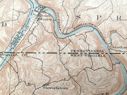 Antique Morgantown, West Virginia 1902 US Geological Survey Topographic Map – Monongalia County, Morgan, Cass, Dunkard, Point Marion, WVU