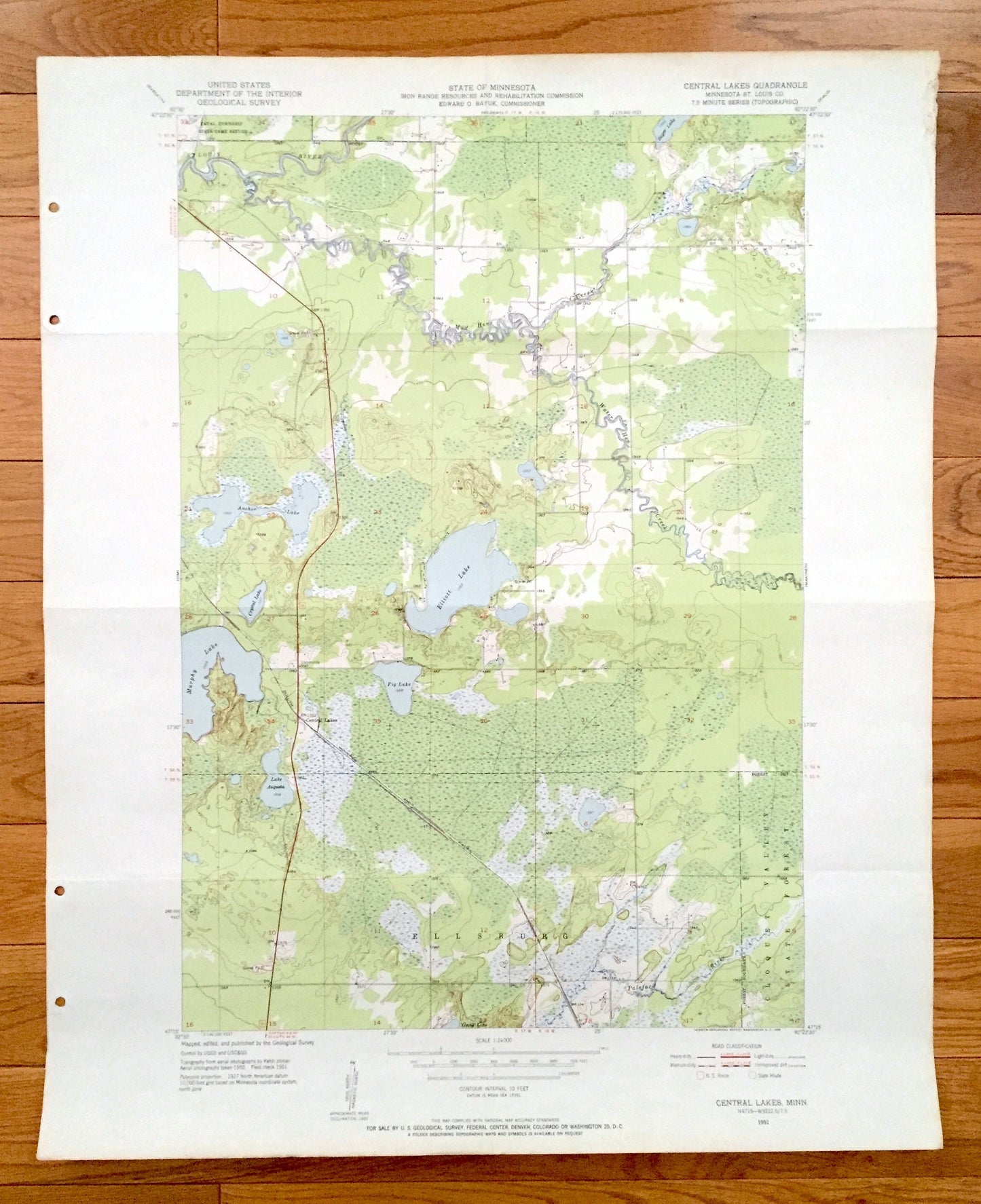 Antique Central Lakes, Minnesota 1951 US Geological Survey Topographic Map - St Louis County, Cloquet Valley State Forest, Ellsburg, MN