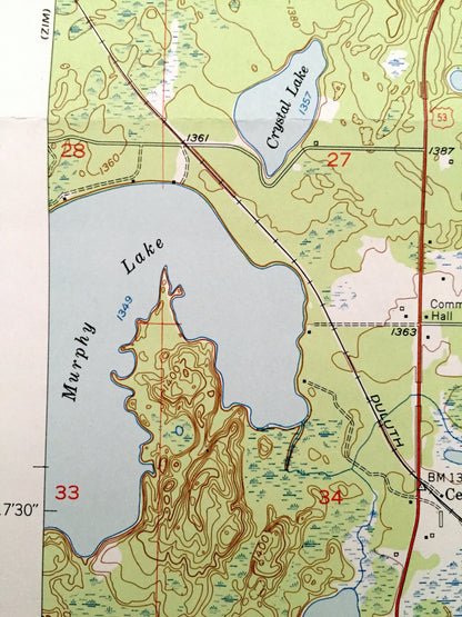 Antique Central Lakes, Minnesota 1951 US Geological Survey Topographic Map - St Louis County, Cloquet Valley State Forest, Ellsburg, MN