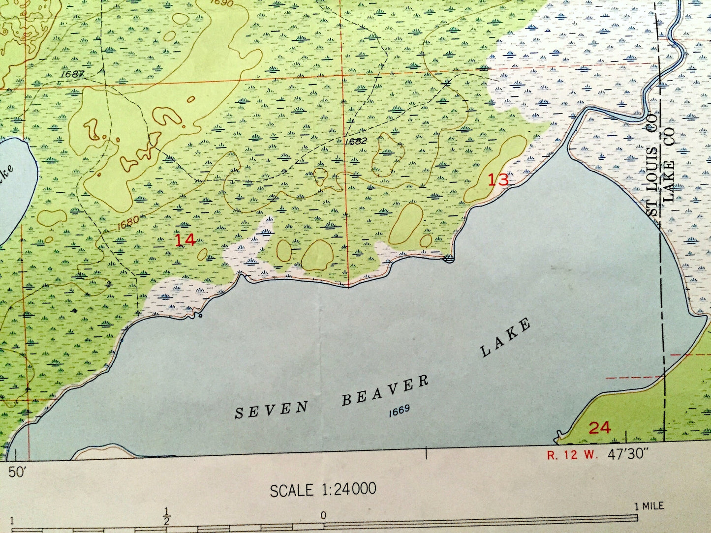Antique Babbitt SE, Minnesota 1952 US Geological Survey Topographic Map - Big Lake, St Louis County, Superior National Forest Dunka River MN