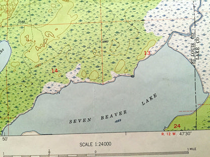 Antique Babbitt SE, Minnesota 1952 US Geological Survey Topographic Map - Big Lake, St Louis County, Superior National Forest Dunka River MN