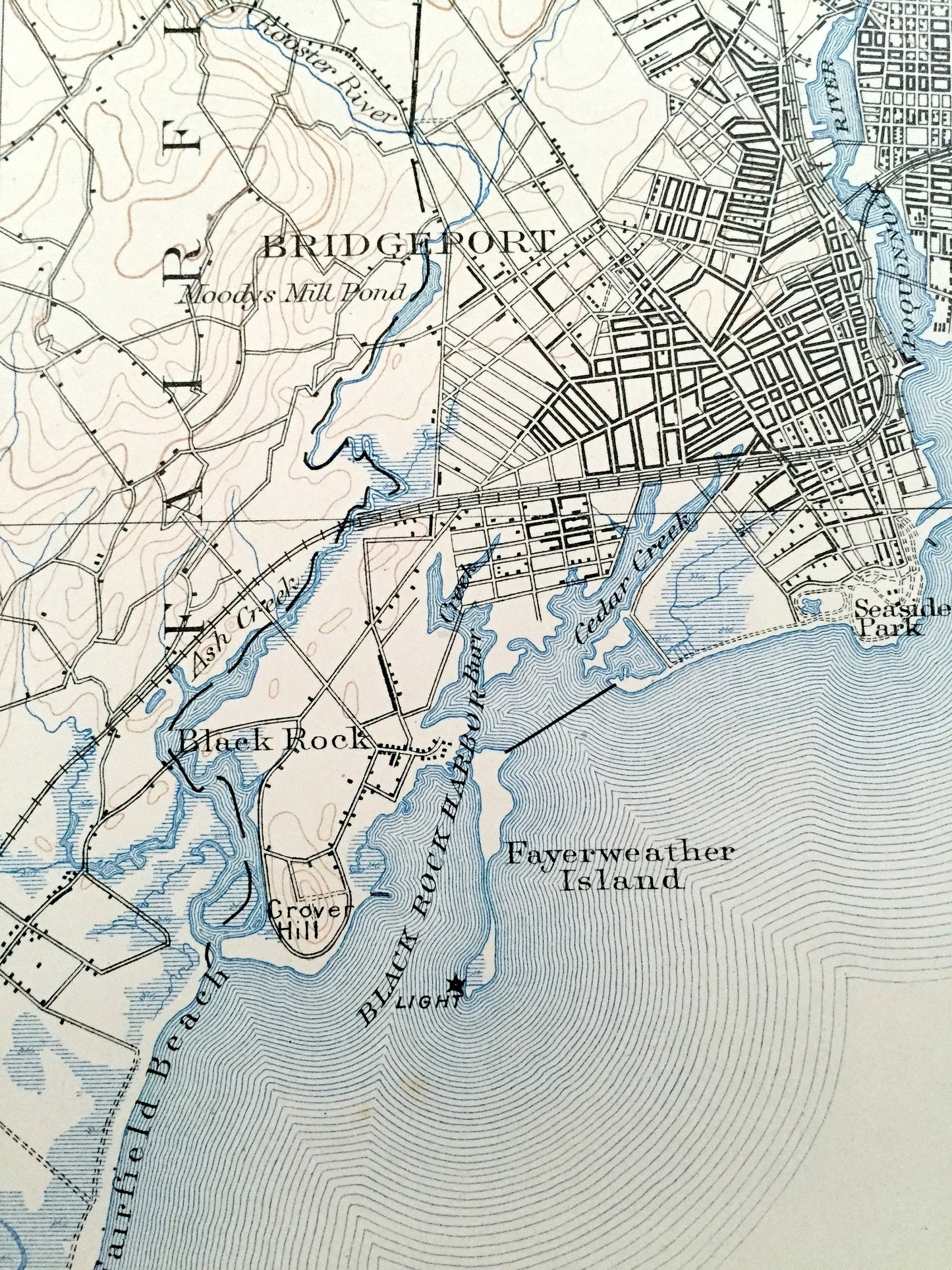 Antique Bridgeport, Connecticut 1893 US Geological Survey Topographic Map – Fairfield, Trumbull, Stratford, Milford Housatonic Pequonnock CT
