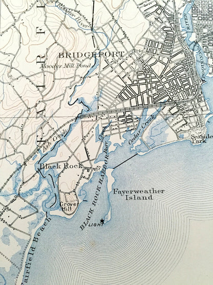 Antique Bridgeport, Connecticut 1893 US Geological Survey Topographic Map – Fairfield, Trumbull, Stratford, Milford Housatonic Pequonnock CT
