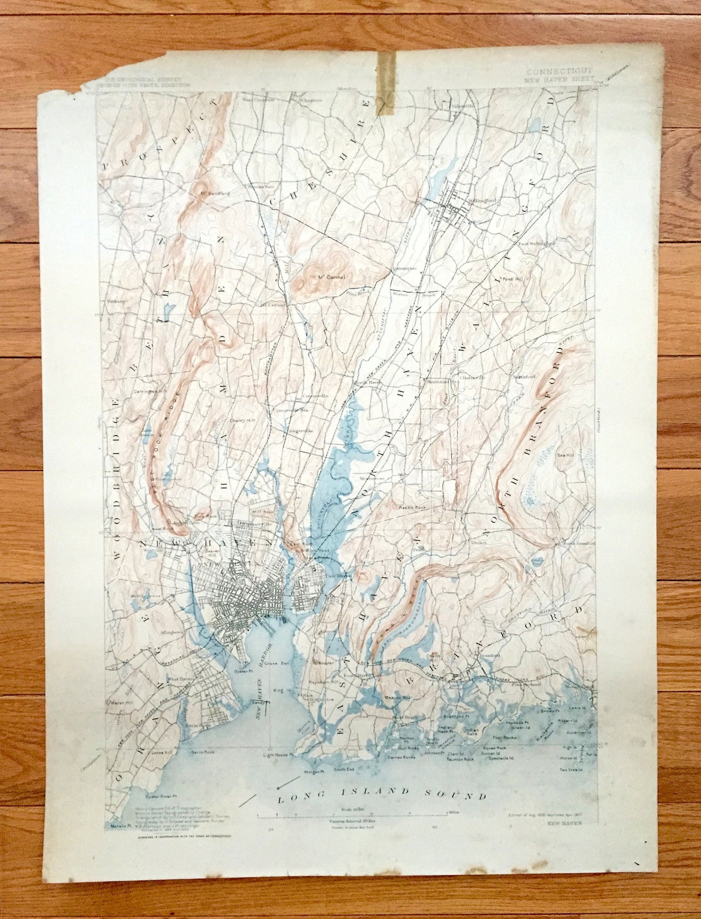 Antique New Haven, Connecticut 1892 US Geological Survey Topographic Map – East, North, Branford, Orange, Bethany, Cheshire, Wallingford, CT