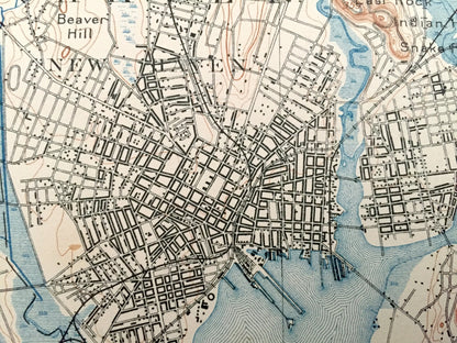Antique New Haven, Connecticut 1892 US Geological Survey Topographic Map – East, North, Branford, Orange, Bethany, Cheshire, Wallingford, CT
