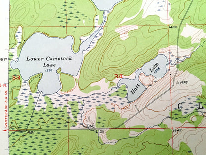Antique Comstock Lake, Minnesota 1957 US Geological Survey Topographic Map - St Louis County, Cloquet Valley State Forest Whiteface River MN