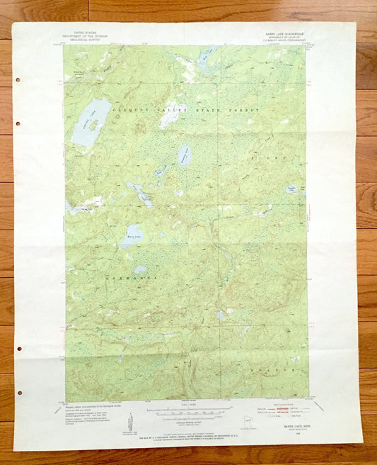 Antique Barrs Lake, Minnesota 1954 US Geological Survey Topographic Map - St Louis County, Cloquet Valley State Forest, Duluth, Normanna, MN