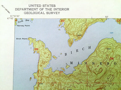 Antique Babbitt NE, Minnesota 1952 US Geological Survey Topographic Map - St Louis County, Superior National Forest, Argo, Birch Lake, MN