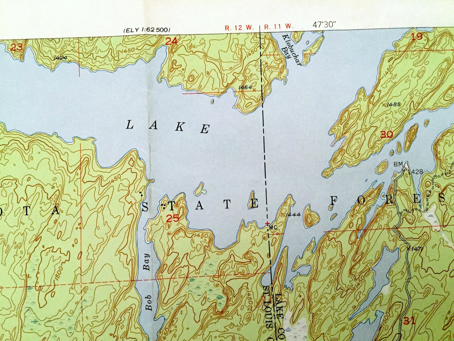 Antique Babbitt NE, Minnesota 1952 US Geological Survey Topographic Map - St Louis County, Superior National Forest, Argo, Birch Lake, MN