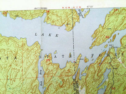 Antique Babbitt NE, Minnesota 1952 US Geological Survey Topographic Map - St Louis County, Superior National Forest, Argo, Birch Lake, MN