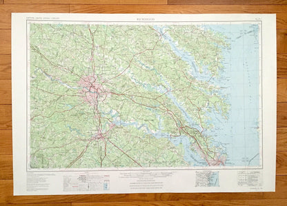 Antique Richmond, Virginia 1973 US Geological Survey Topographic Map – Petersburg, Newport News, Williamsburg, Chesapeake Bay, Yorktown, VA