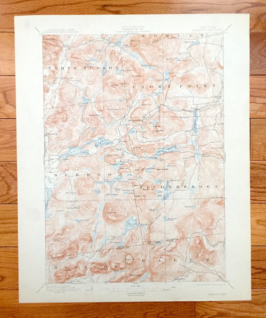 Antique Paradox Lake, New York 1897 US Geological Survey Topographic Map – Adirondacks, Schroon, Ticonderoga, Crown Point Ironville Essex NY