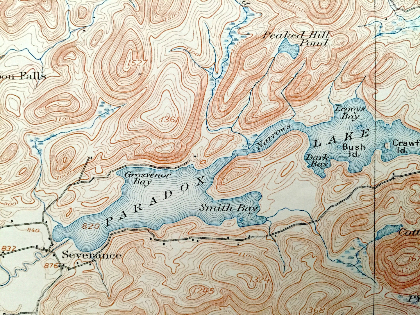 Antique Paradox Lake, New York 1897 US Geological Survey Topographic Map – Adirondacks, Schroon, Ticonderoga, Crown Point Ironville Essex NY