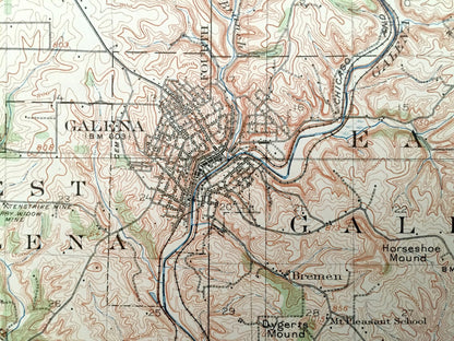 Antique Galena, Illinois 1913 US Geological Survey Topographic Map – Menominee, Rawlins, Scales Mound, Rice, Hanover, Bremen, Aiken, Iowa IL